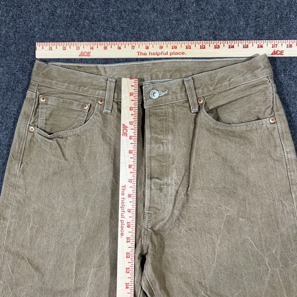 Levis 501 Original Fit Jeans Mens 36x32 Tan Khaki Button Fly Denim Pants #4102 - Picture 7 of 8